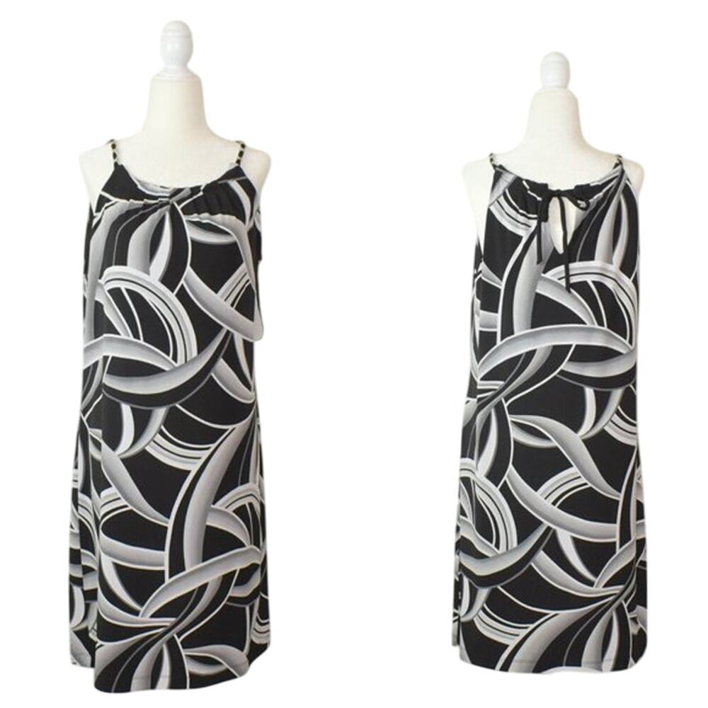 White House Black Market Women Halter Dress L Chain Strap Retro Resort Abstract
